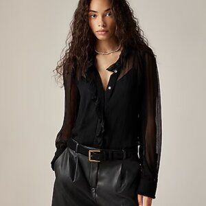J. Crew Black Ruffle button-up shirt in crinkle chiffon - Size 0 - NWT